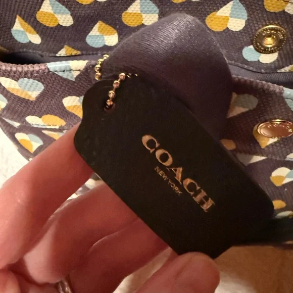 Coach Heart Pattern Tote - Black, Yellow, and Light Blue - Picture 4 of 8